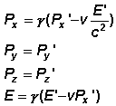 Die Gleichungen der Lorentztransformation fr Impuls und Energie