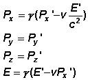Die Gleichungen der Lorentztransformation für Impuls und Energie
